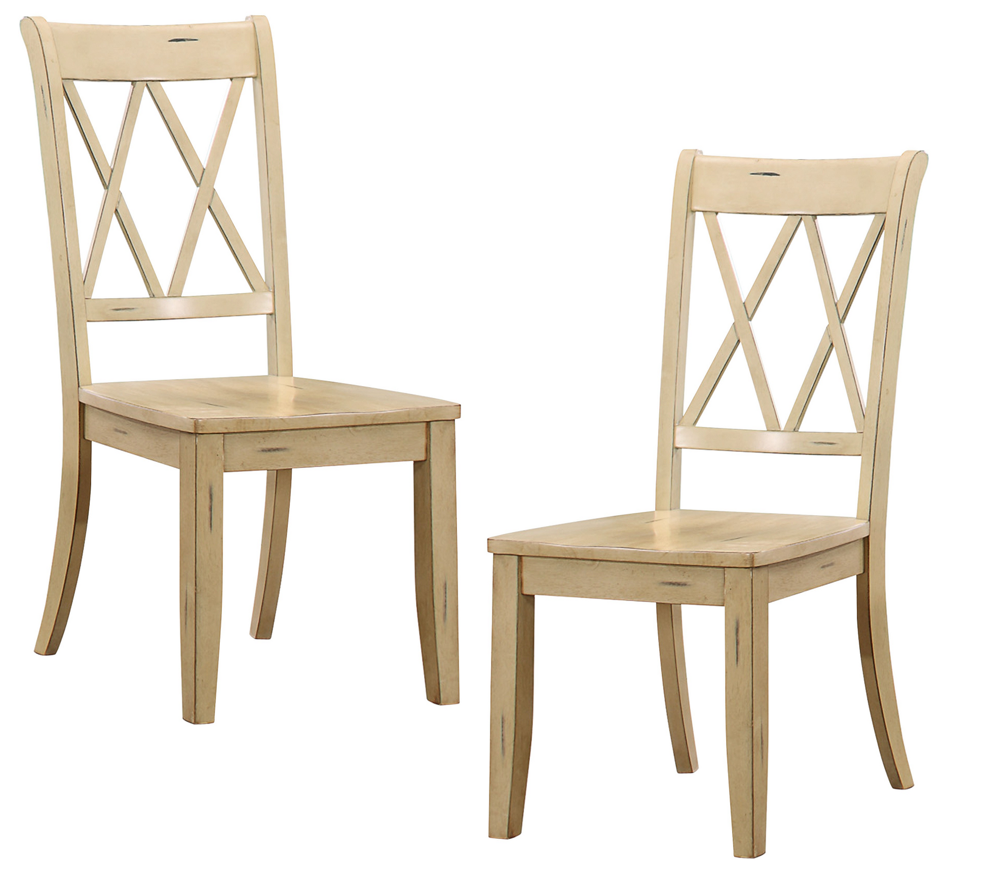 Casual Buttermilk Finish Side Chairs Set Of 2 Pine Veneer Transitional Double X Back Design Dining Room Furniture Natural Dining Room Transitional Side Chair Wood