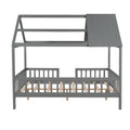 Full Size Wood House Bed With Fence, Gray Gray Solid Wood