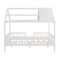 Full Size Wood House Bed With Fence, White White Solid Wood