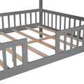 Full Size Wood House Bed With Fence, Gray Gray Solid Wood