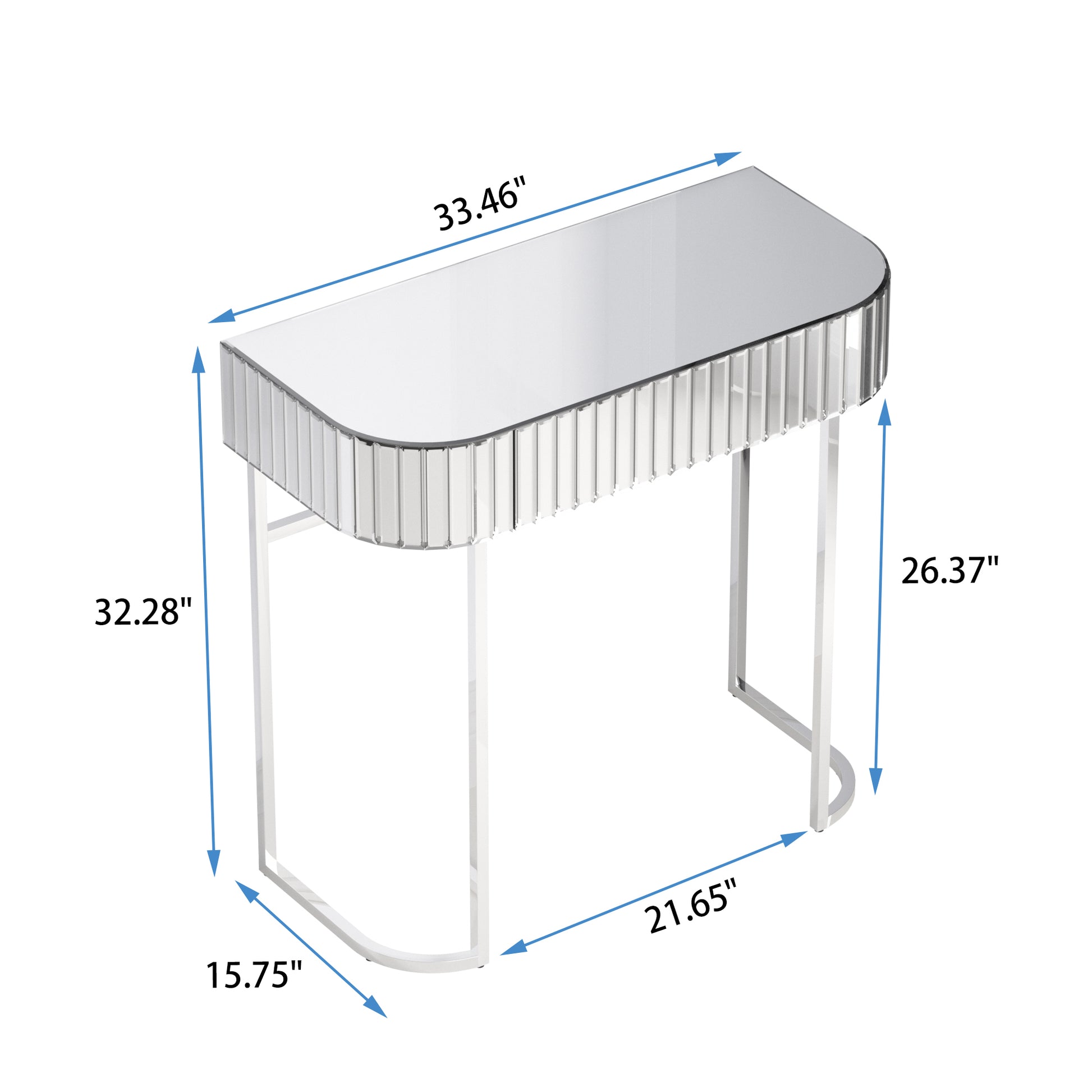 Mirrored Vanity Table, Mirrored Dressing Table, Stainless Steel Glossy Frame Desk For Bedroom Studio Office Gray Striped Mirrored Silver Glass