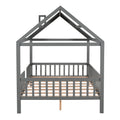 Full Size Wood House Bed With Fence, Gray Gray Solid Wood