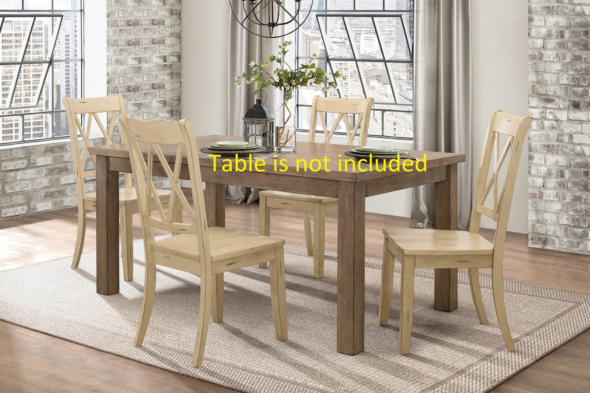 Casual Buttermilk Finish Side Chairs Set Of 2 Pine Veneer Transitional Double X Back Design Dining Room Furniture Natural Dining Room Transitional Side Chair Wood