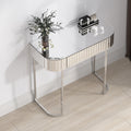 Mirrored Vanity Table, Mirrored Dressing Table, Stainless Steel Glossy Frame Desk For Bedroom Studio Office Gray Striped Mirrored Silver Glass