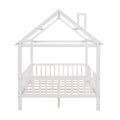 Full Size Wood House Bed With Fence, White White Solid Wood