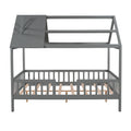 Full Size Wood House Bed With Fence, Gray Gray Solid Wood