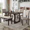 6 Piece Dining Table And Chair Set With Special Shaped Legs And Foam Covered Seat Backs&Cushions For Dining Room Espresso Espresso Solid Wood