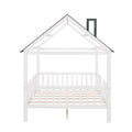 Full Size Wood House Bed With Fence, White Gray White Solid Wood