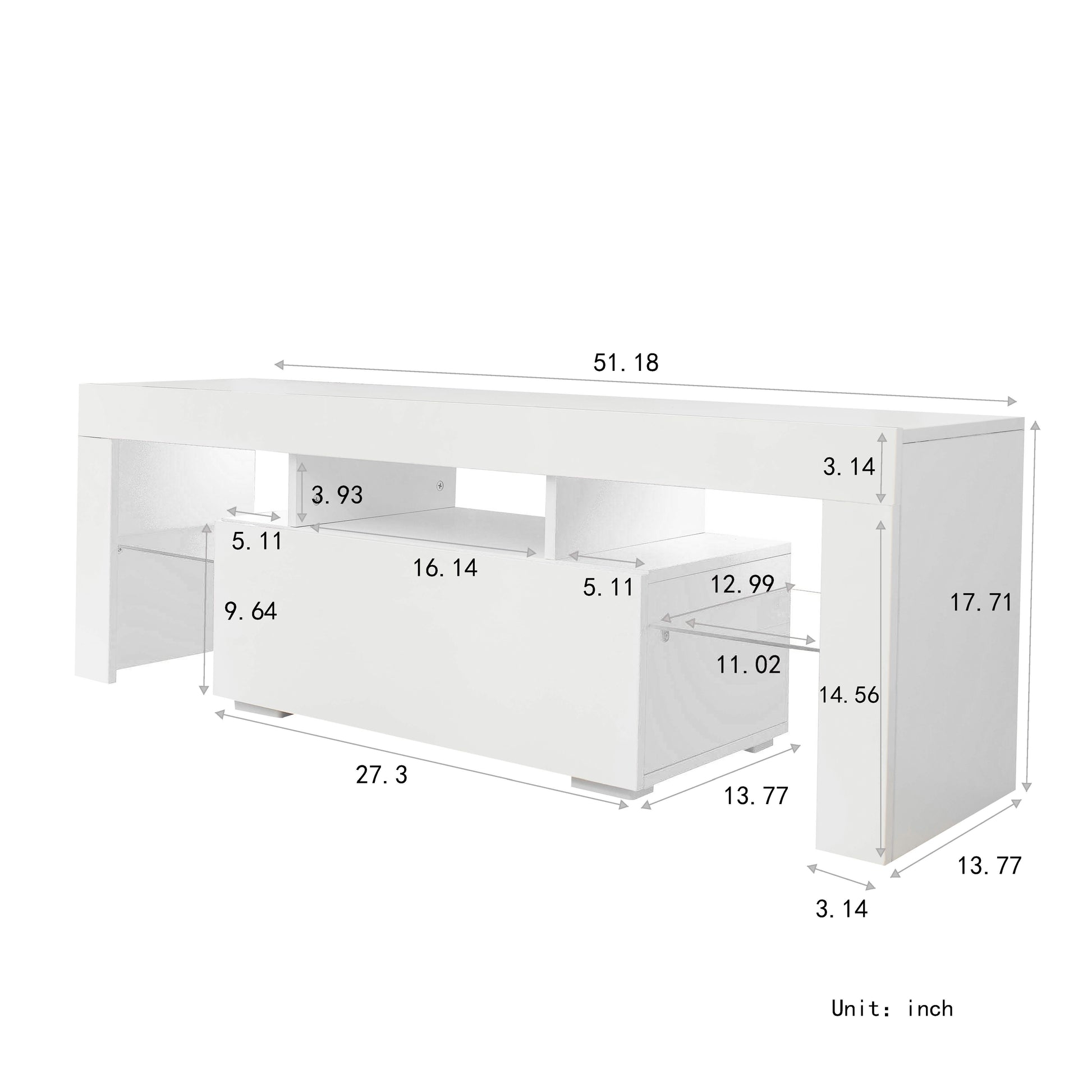 Entertainment Tv Stand, Large Tv Stand Tv Base Stand With Led Light Tv Cabinet. White 50 59 Inches Mdf