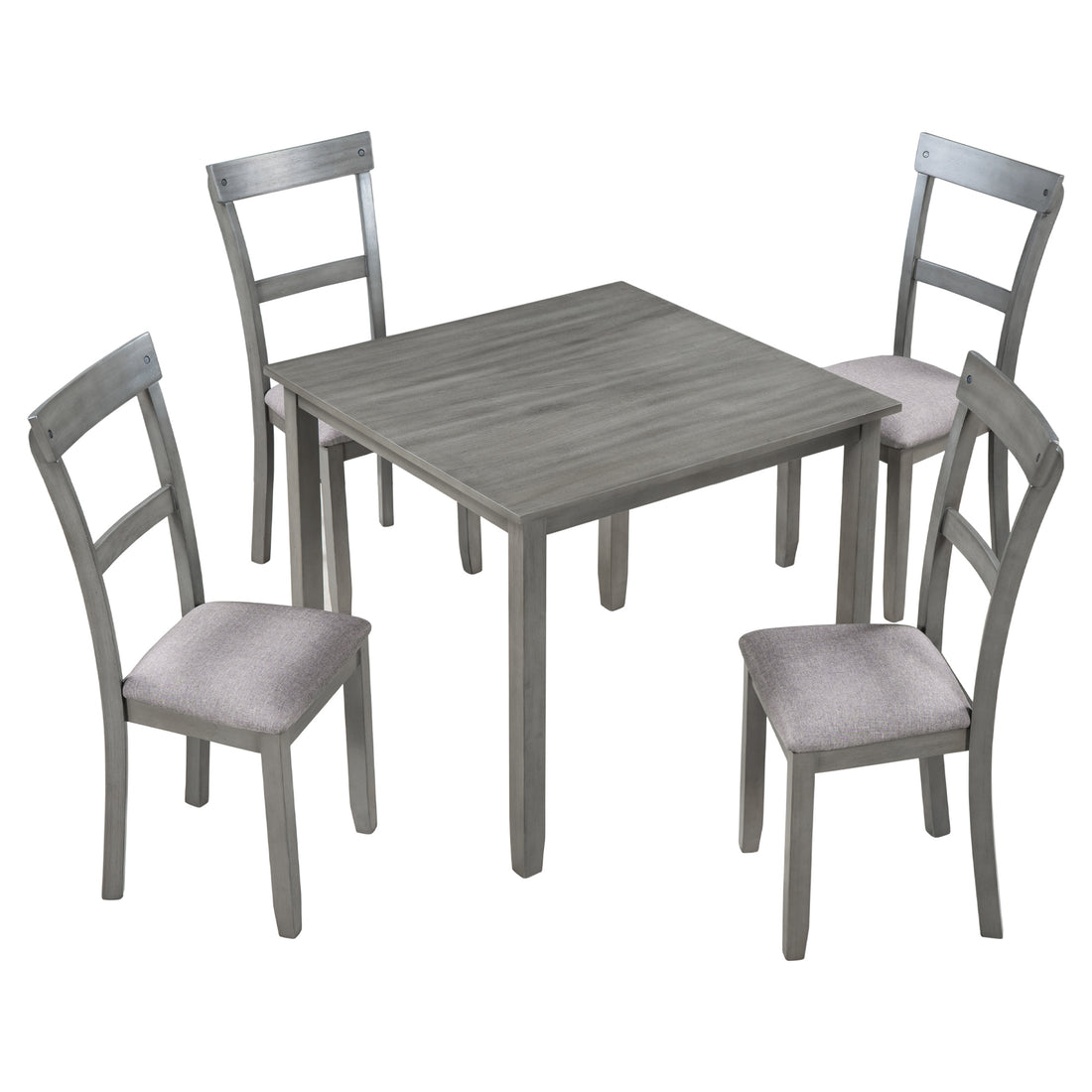 5 Piece Dining Table Set Industrial Wooden Kitchen Table And 4 Chairs For Dining Room Grey Gray Solid Wood