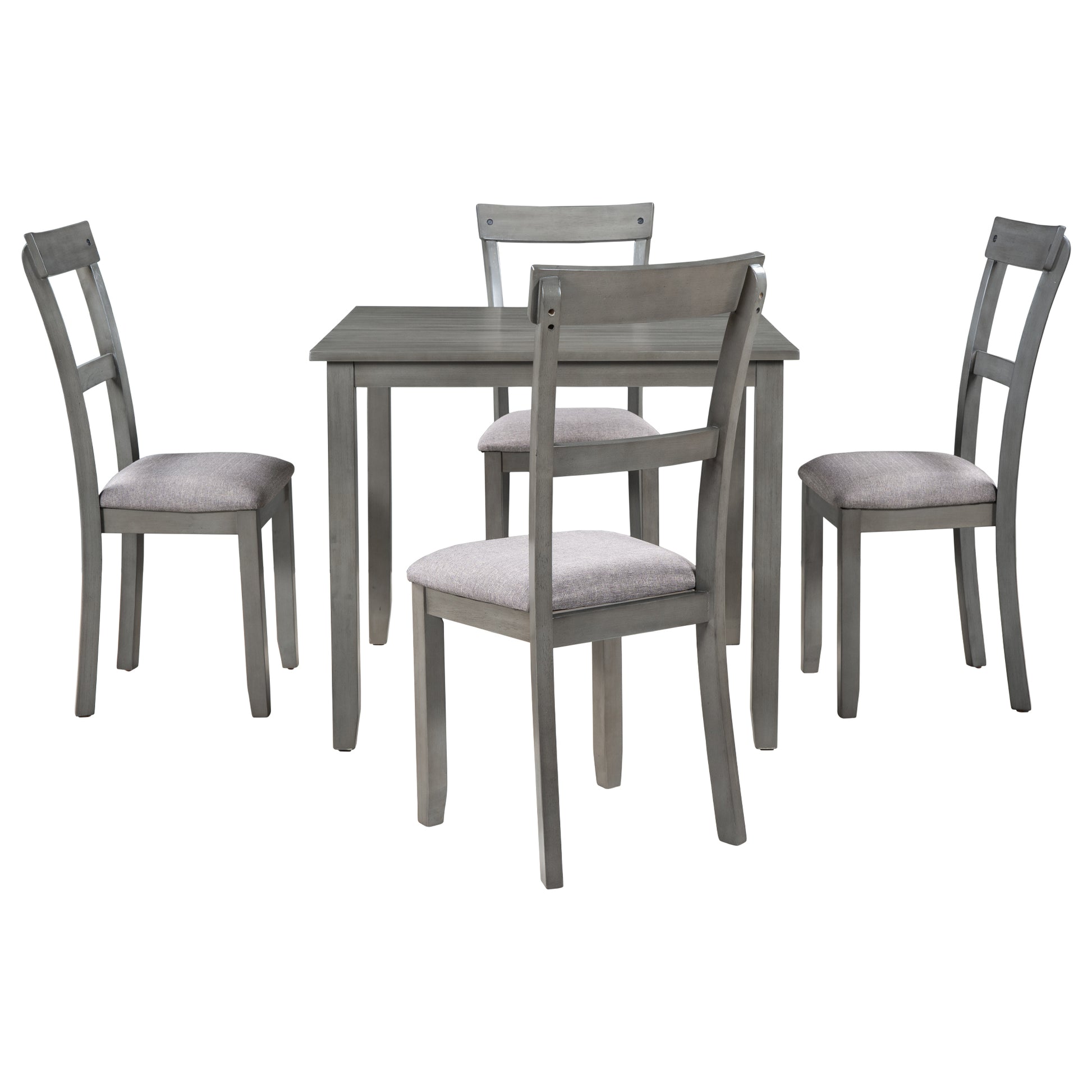 5 Piece Dining Table Set Industrial Wooden Kitchen Table And 4 Chairs For Dining Room Grey Gray Solid Wood