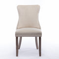 Upholstered Wing Back Dining Chair With Backstitching Trim And Solid Wood Legs,Set Of 2, Beige,Sw8809Bg,Kd Beige Dining Room American Design Rubberwood Foam Velvet