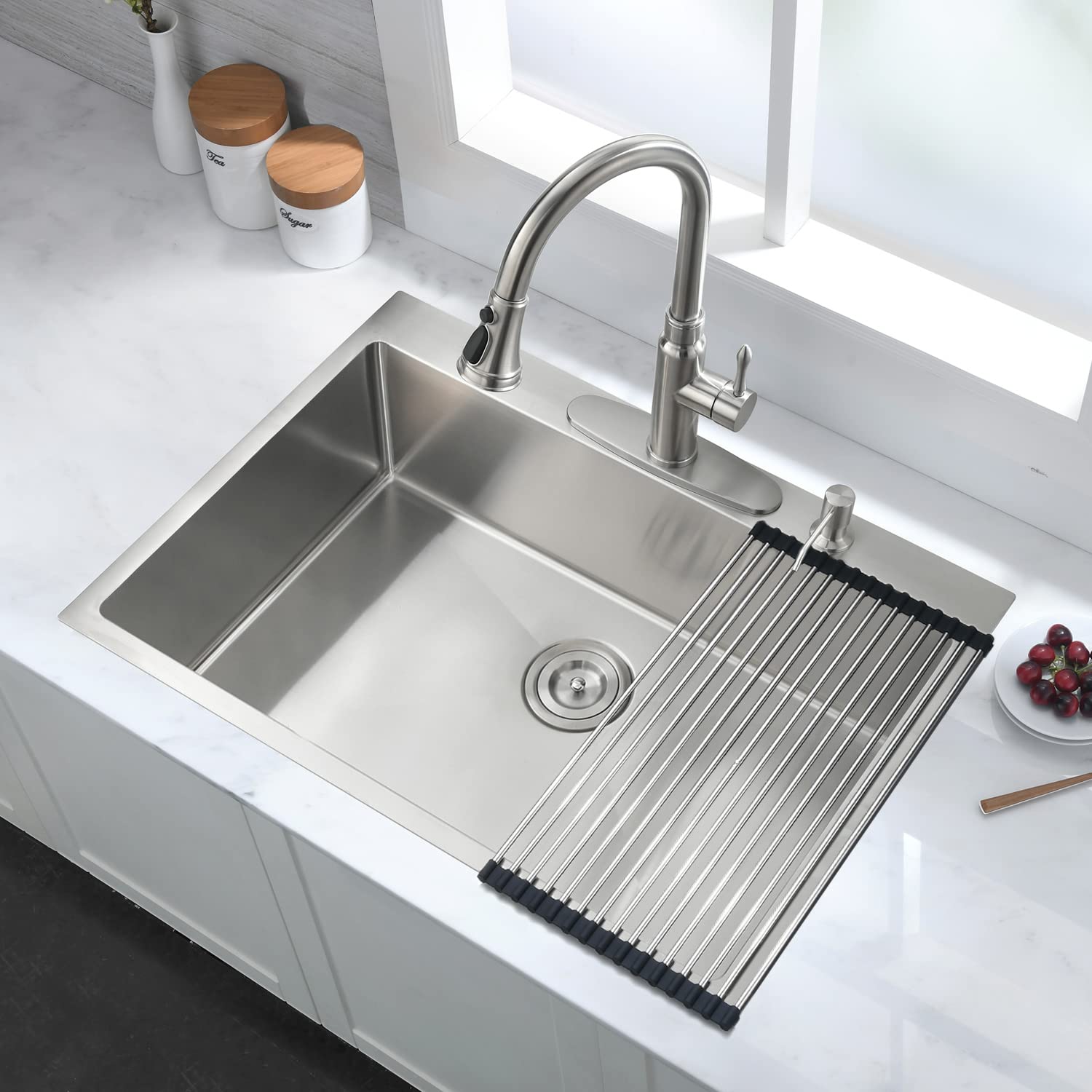 Stainless Steel 30 In 2 Hole Single Bowl Drop In Kitchen Sink With Bottom Grid And Basket Strainer Brushed Nickel Stainless Steel