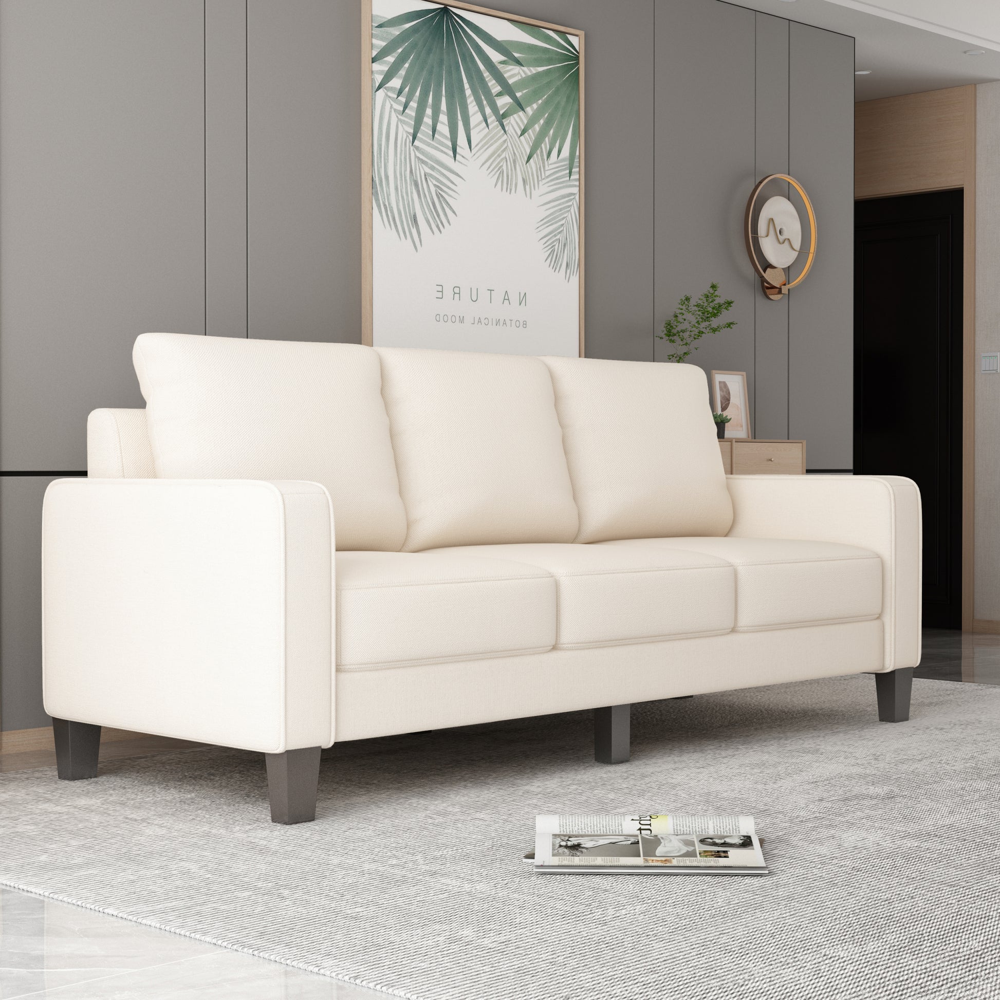 Modern Living Room Furniture Sofa In Beige Fabric Beige Foam Fabric