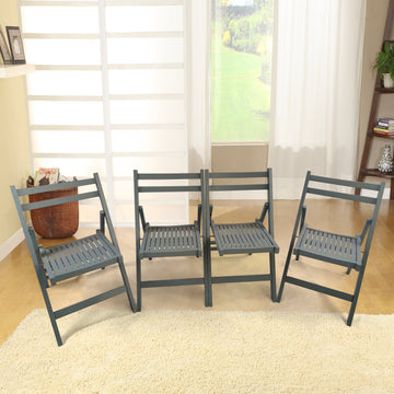 Furniture Slatted Wood Folding Special Event Chair Gray, Set Of 4, Folding Chair, Foldable Style Gray Solid Wood