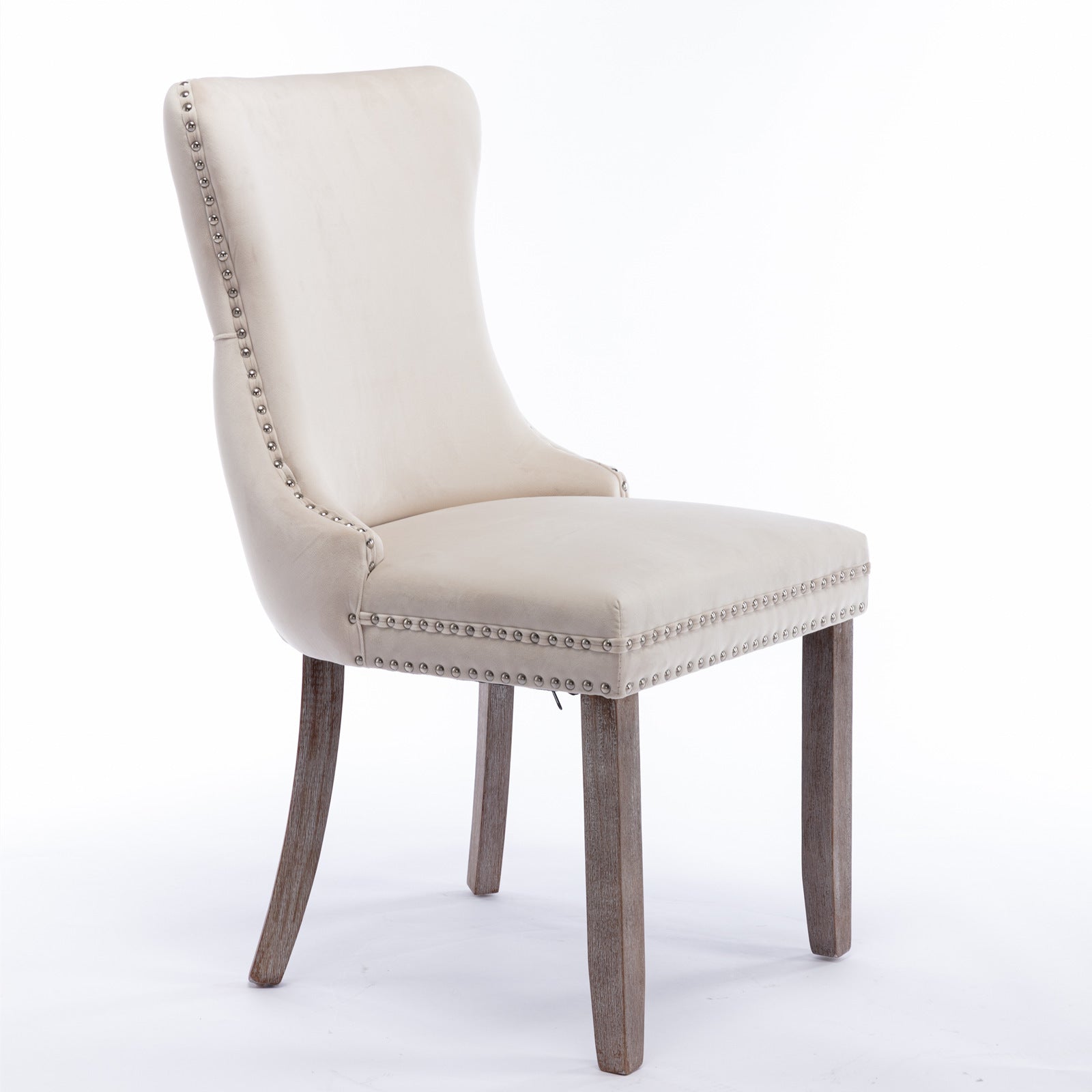 Upholstered Wing Back Dining Chair With Backstitching Trim And Solid Wood Legs,Set Of 2, Beige,Sw8809Bg,Kd Beige Dining Room American Design Rubberwood Foam Velvet