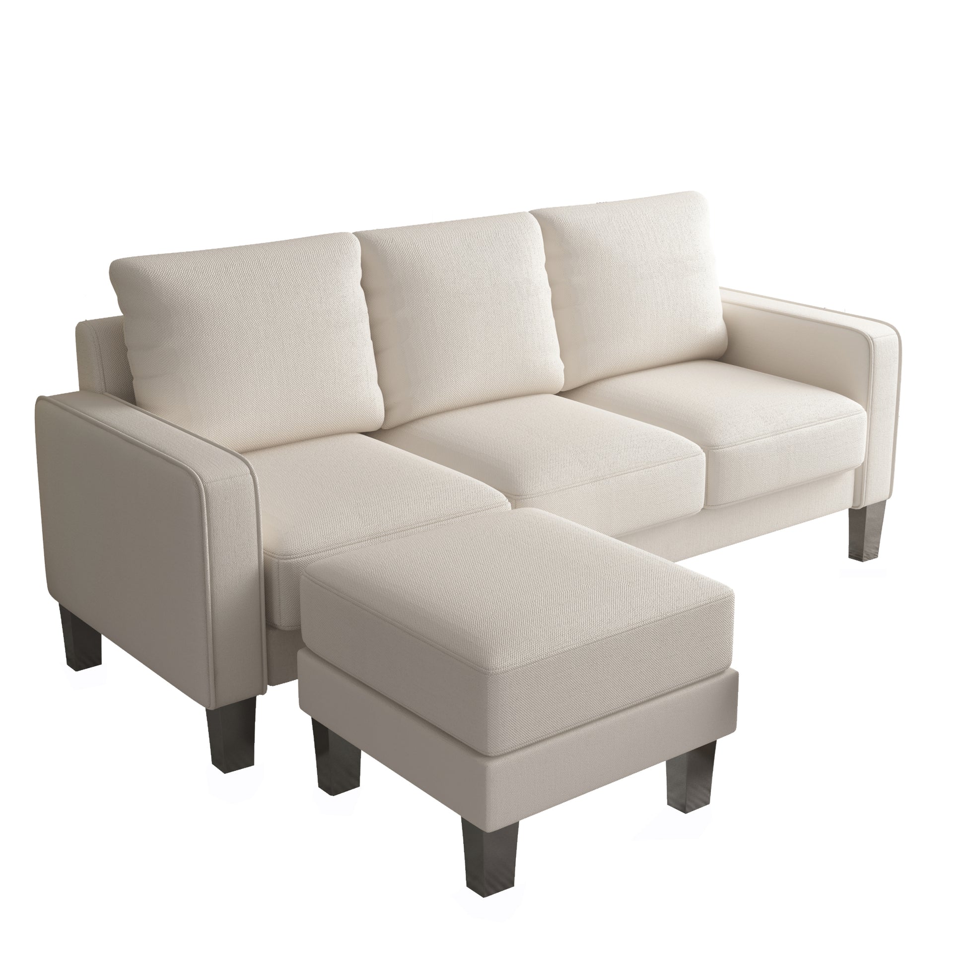 Modern Living Room Furniture L Shape Sofa With Ottoman In Beige Fabric Beige Foam Fabric