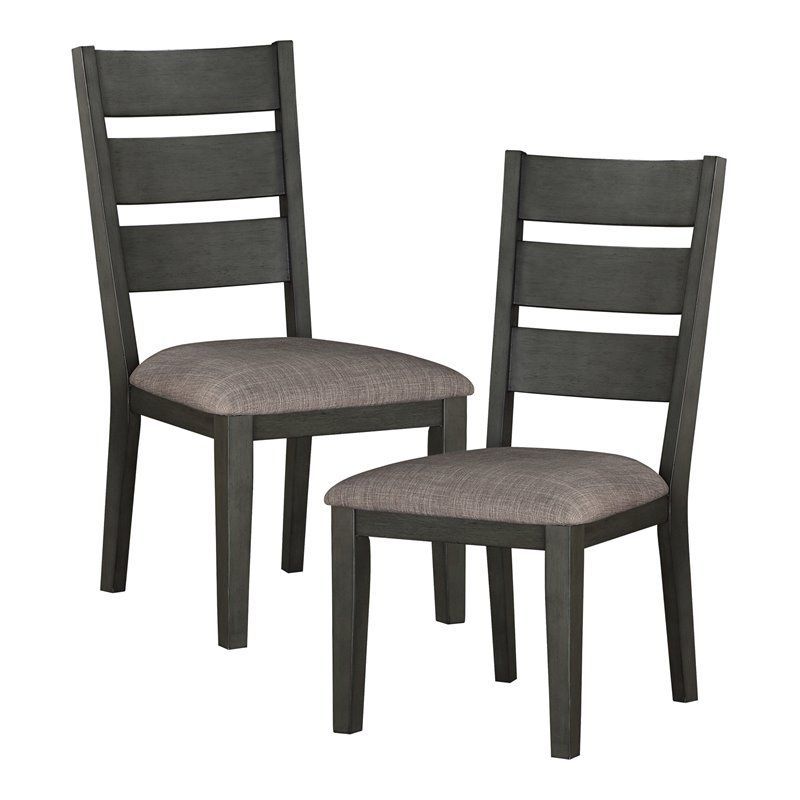 Transitional Side Chairs 2pc Set Wood Frame Padded gray-dining room-transitional-side chair-wood