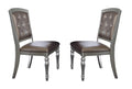 Glamorous 2Pc Set Wooden Side Chairs Silver Finish Crystal Button Tufted Faux Leather Upholstered Dining Chairs Silver Dining Room Glam,Modern Side Chair Wood