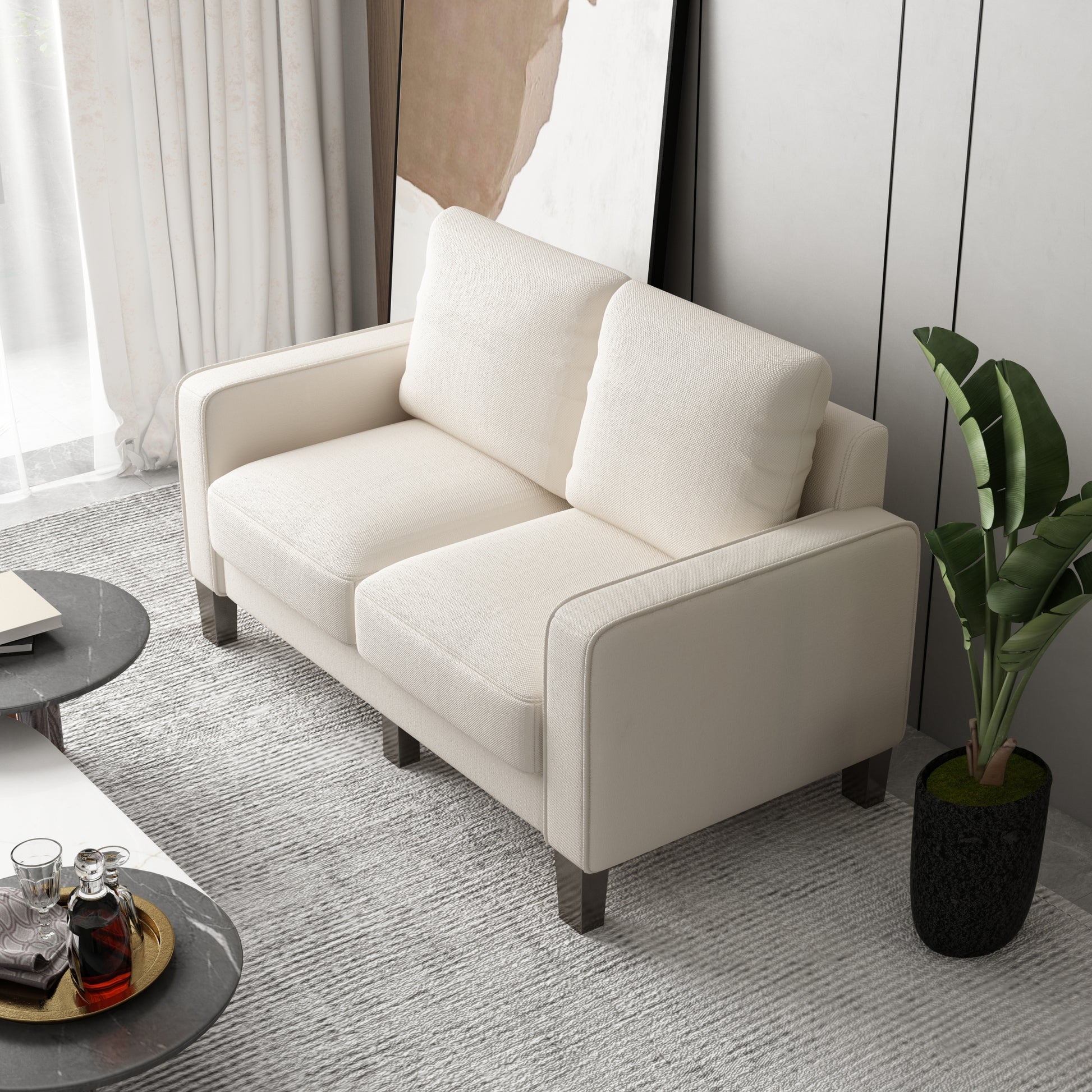 Modern Living Room Furniture Loveseat In Beige Fabric Beige Foam Fabric