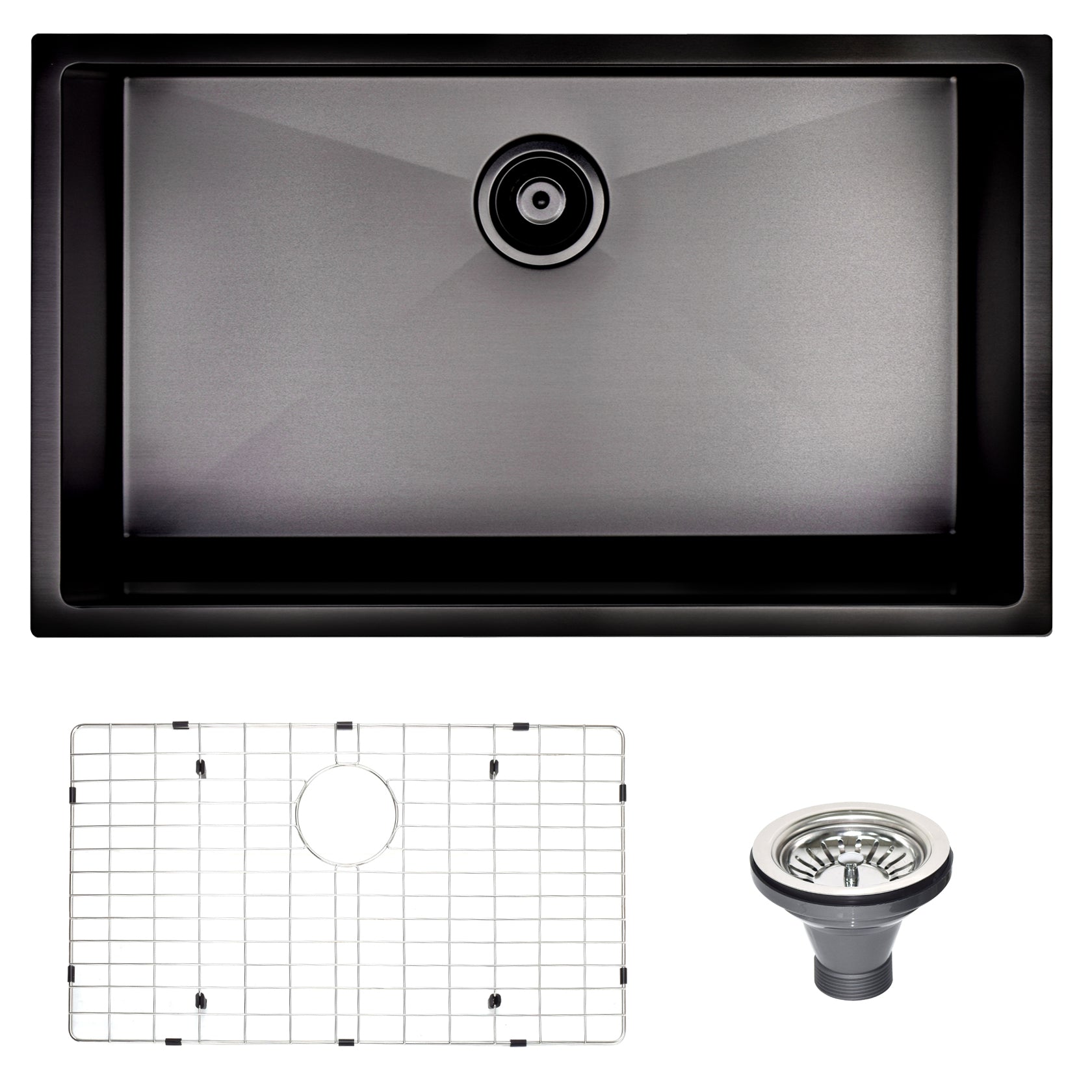 32" L X 18" W Undermount Kitchen Sink With Sink Grid Gunmetal Black Stainless Steel