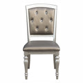 Glamorous 2Pc Set Wooden Side Chairs Silver Finish Crystal Button Tufted Faux Leather Upholstered Dining Chairs Silver Dining Room Glam,Modern Side Chair Wood