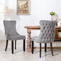 Upholstered Wing Back Dining Chair With Backstitching Trim And Solid Wood Legs,Set Of 2, Gray,Sw8809Gy, Kd Gray Dining Room American Design Rubberwood Foam Velvet