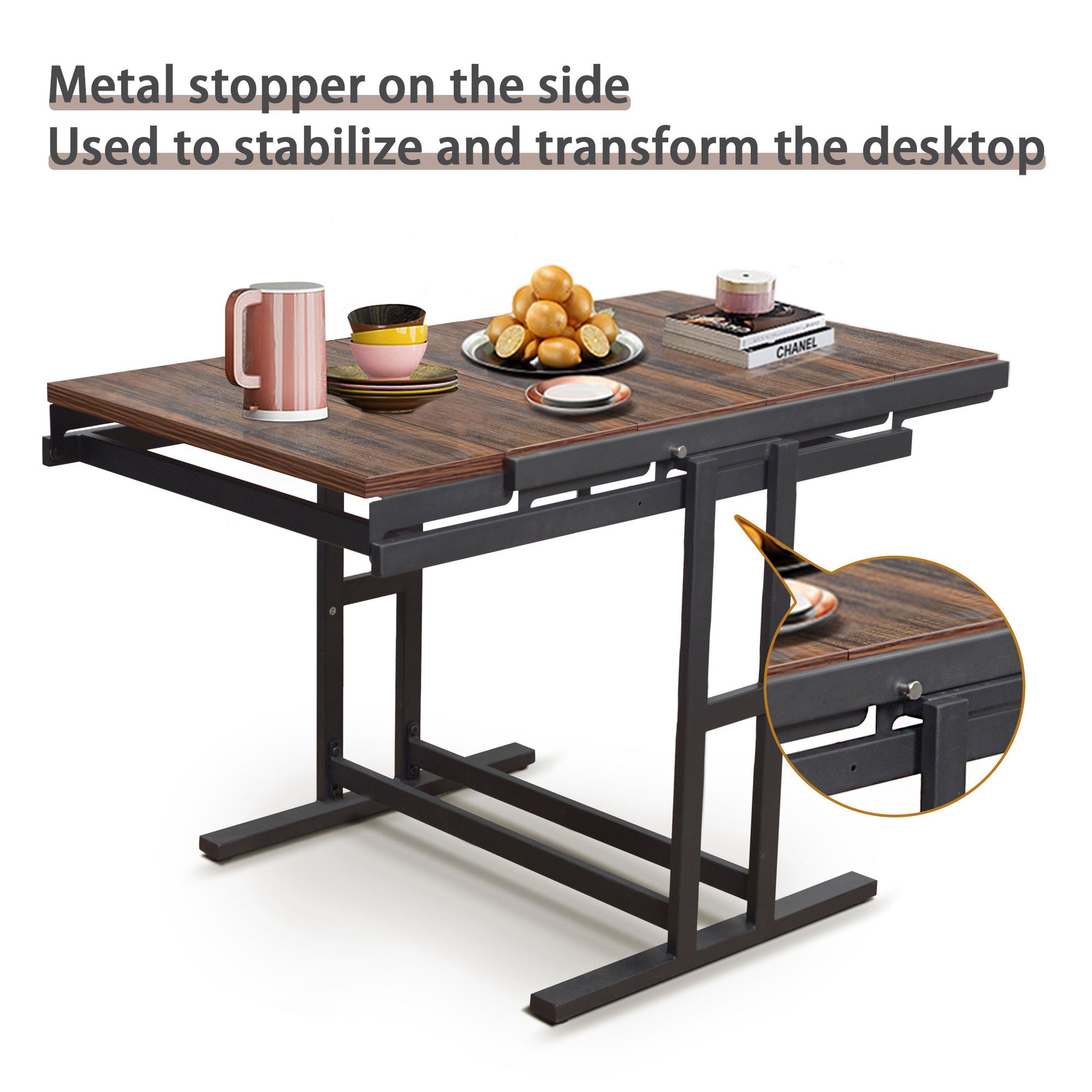 Dining Table Multifunctional Solid Wood Folding Conversion Table Folding Shelf Can Be Used As Dining Table Or Vertical Shelf Walnut Black Mdf