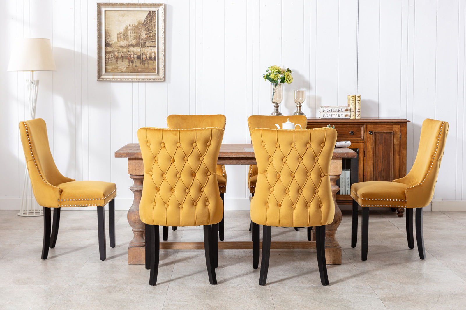 Upholstered Wing Back Dining Chair With Backstitching Trim And Solid Wood Legs,Set Of 2, Golden, Sw8809Gl Gold Dining Room American Design Rubberwood Foam Velvet