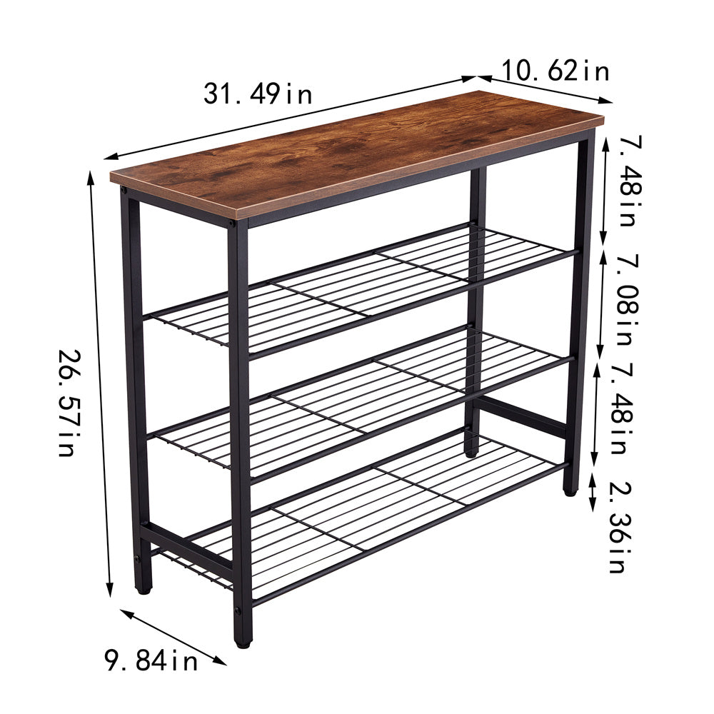 Dn 3 & 4 Tier Metal Shoe Rack, Modern Multifunctional Shoe Storage Shelf With Mdf Top Board, 1 Pc Per Carton, 2Pc 2Ctn Brown Mdf