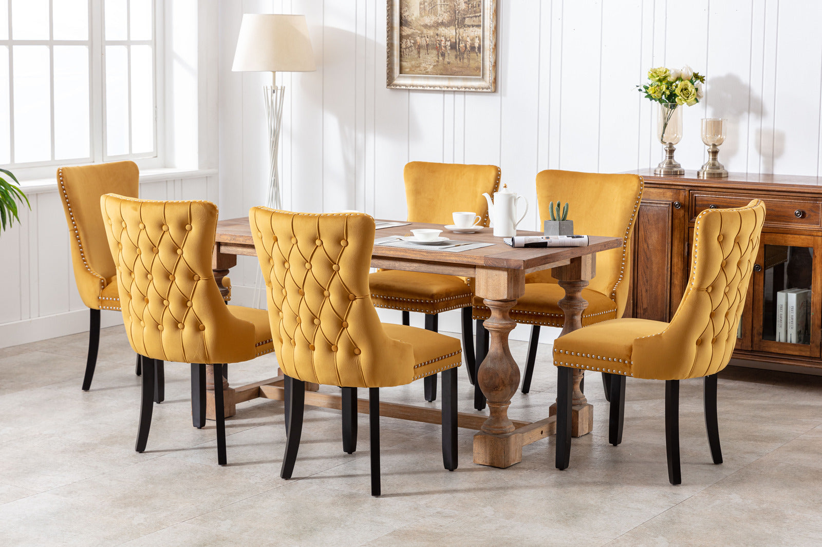 Upholstered Wing Back Dining Chair With Backstitching Trim And Solid Wood Legs,Set Of 2, Golden, Sw8809Gl Gold Dining Room American Design Rubberwood Foam Velvet