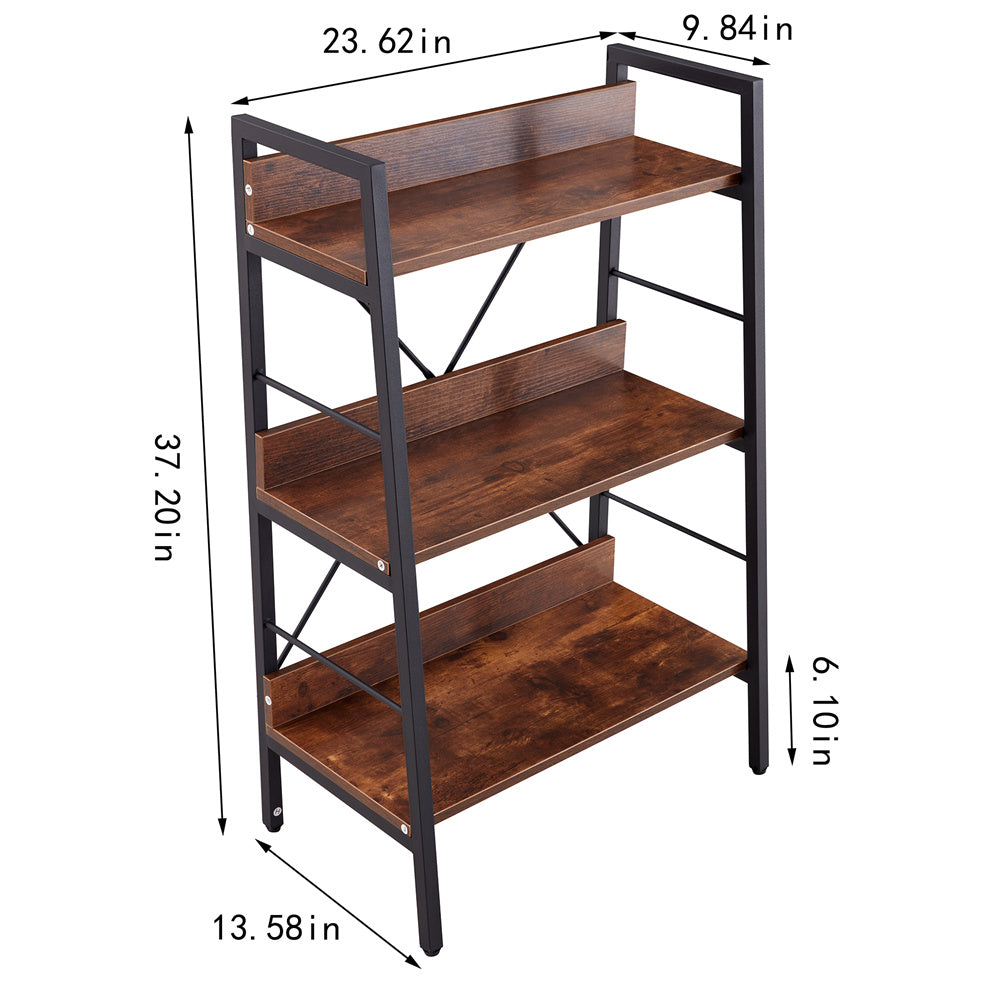 Dn 3&4 Layer Display Bookshelf H Ladder Shelf Storage Shelves Rack Shelf Unit Metal Frame, Tigger, 2 Pc Per 2 Cartons Brown Mdf