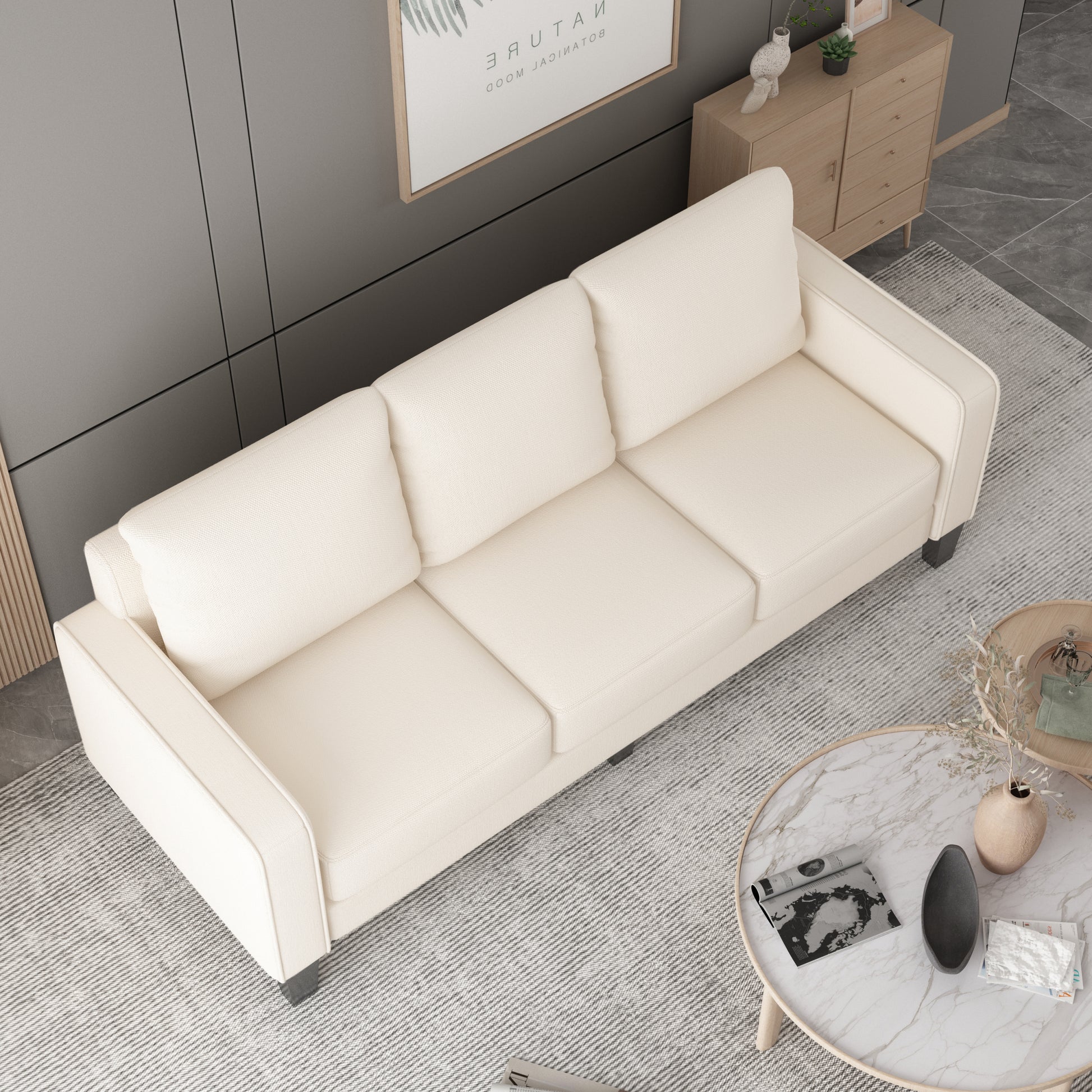 Modern Living Room Furniture Sofa In Beige Fabric Beige Foam Fabric