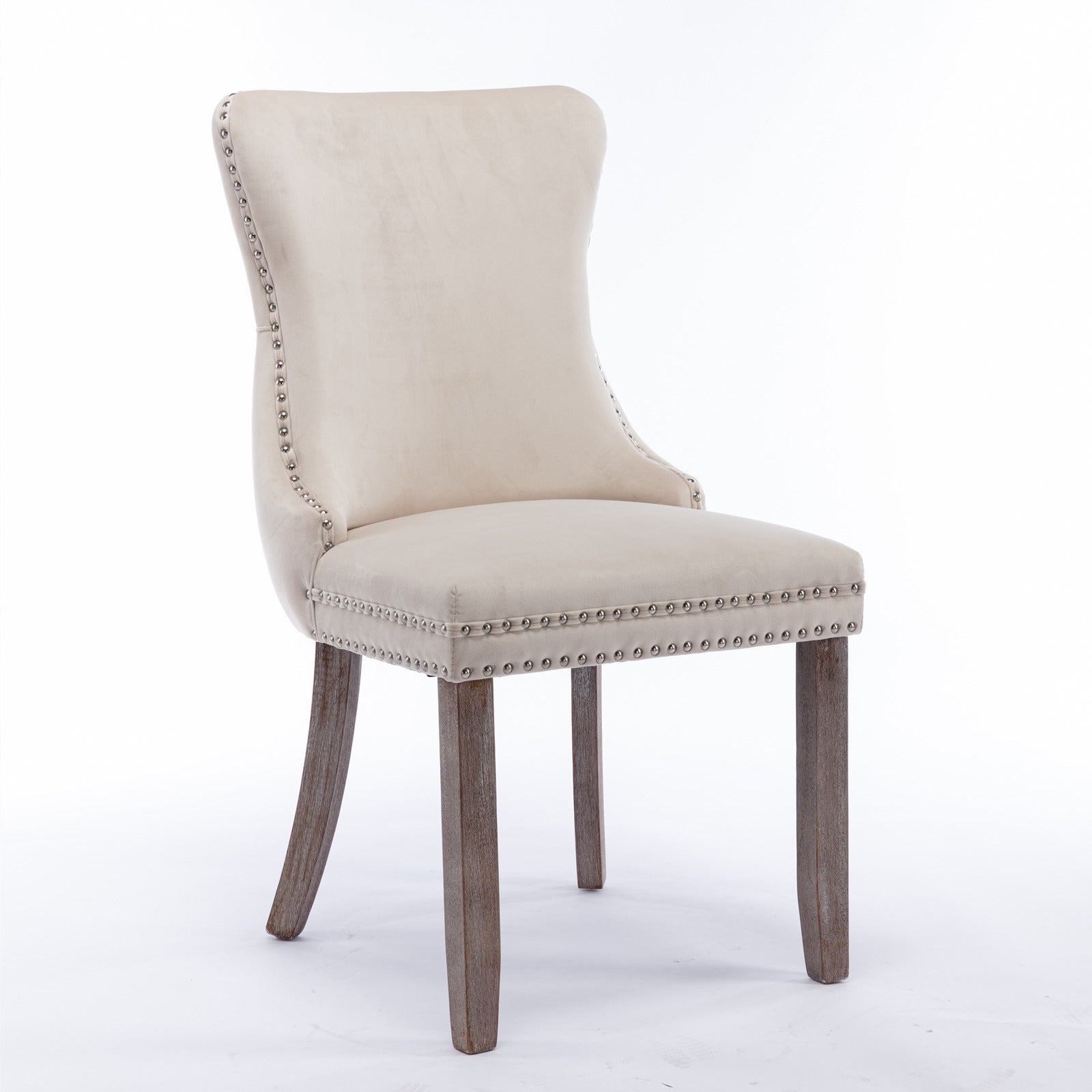 Upholstered Wing Back Dining Chair With Backstitching Trim And Solid Wood Legs,Set Of 2, Beige,Sw8809Bg,Kd Beige Dining Room American Design Rubberwood Foam Velvet