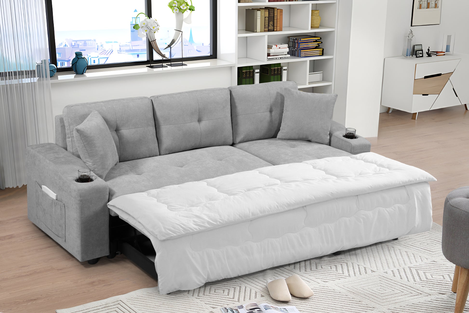 Mega Convertible Corner Sofa With Armrest Storage, Living Room And Apartment Sectional Sofa, Right Chaise Longue And Grey Grey Foam Fabric
