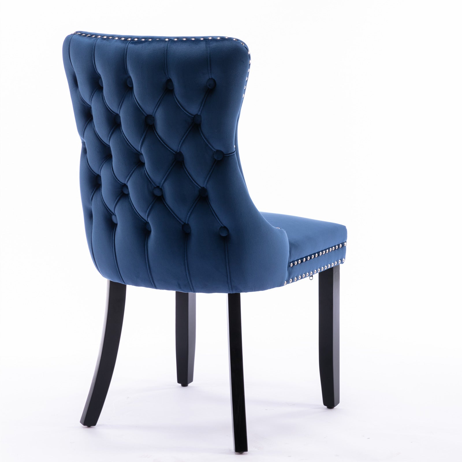 Upholstered Wing Back Dining Chair With Backstitching Trim And Solid Wood Legs,Set Of 2, Blue,Sw8809Bl, Kd Blue Dining Room American Design Rubberwood Foam Velvet