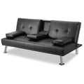 Mega Futon Sofa Bed, Modern Faux Leather Convertible Folding Lounge Sofa For Living Room With 2 Cup Holders Removable Soft Armrests And Sturdy Metal Legs, Charming Black. Black Foam Pu