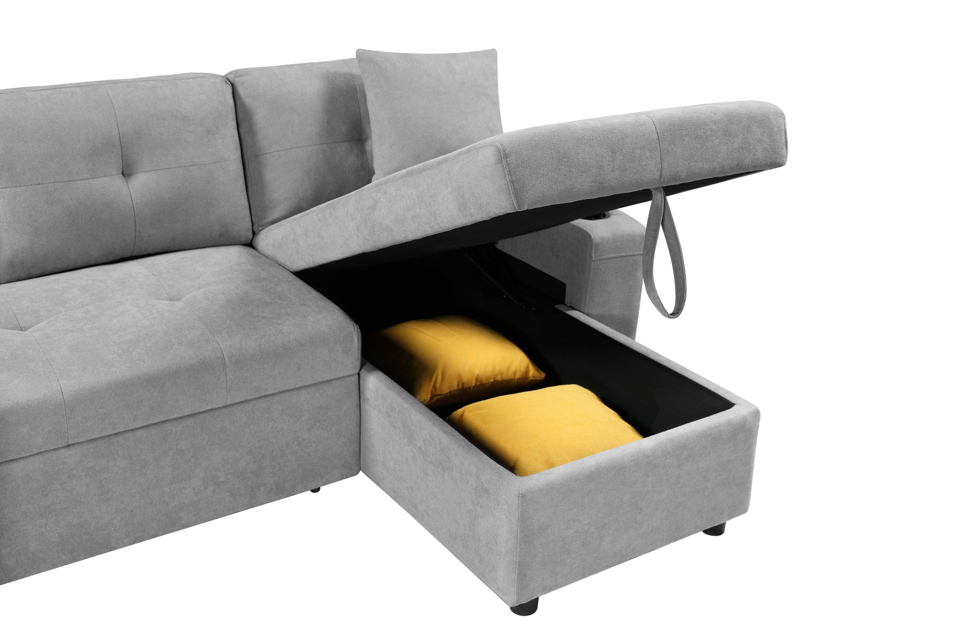 Mega Convertible Corner Sofa With Armrest Storage, Living Room And Apartment Sectional Sofa, Right Chaise Longue And Grey Grey Foam Fabric