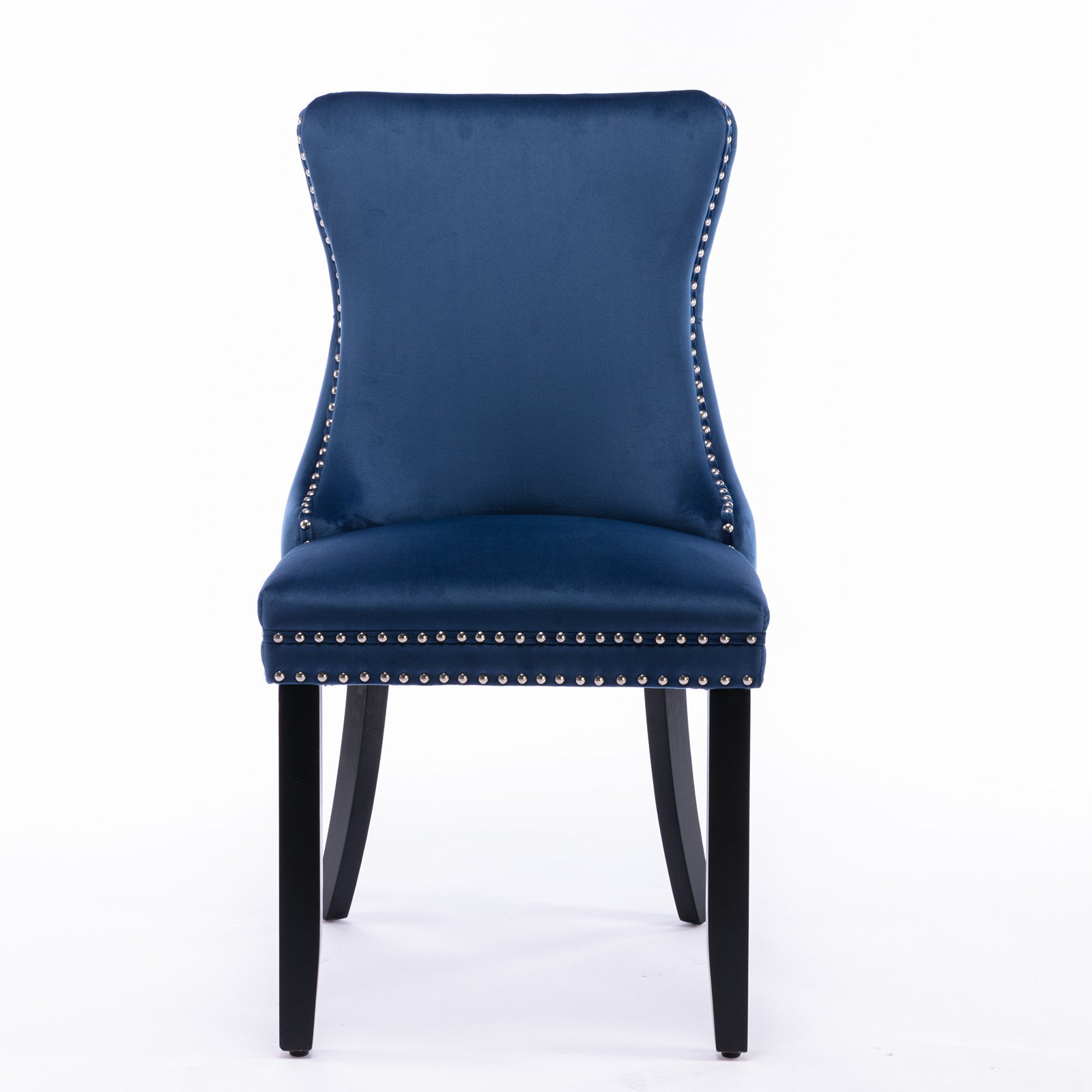 Upholstered Wing Back Dining Chair With Backstitching Trim And Solid Wood Legs,Set Of 2, Blue,Sw8809Bl, Kd Blue Dining Room American Design Rubberwood Foam Velvet