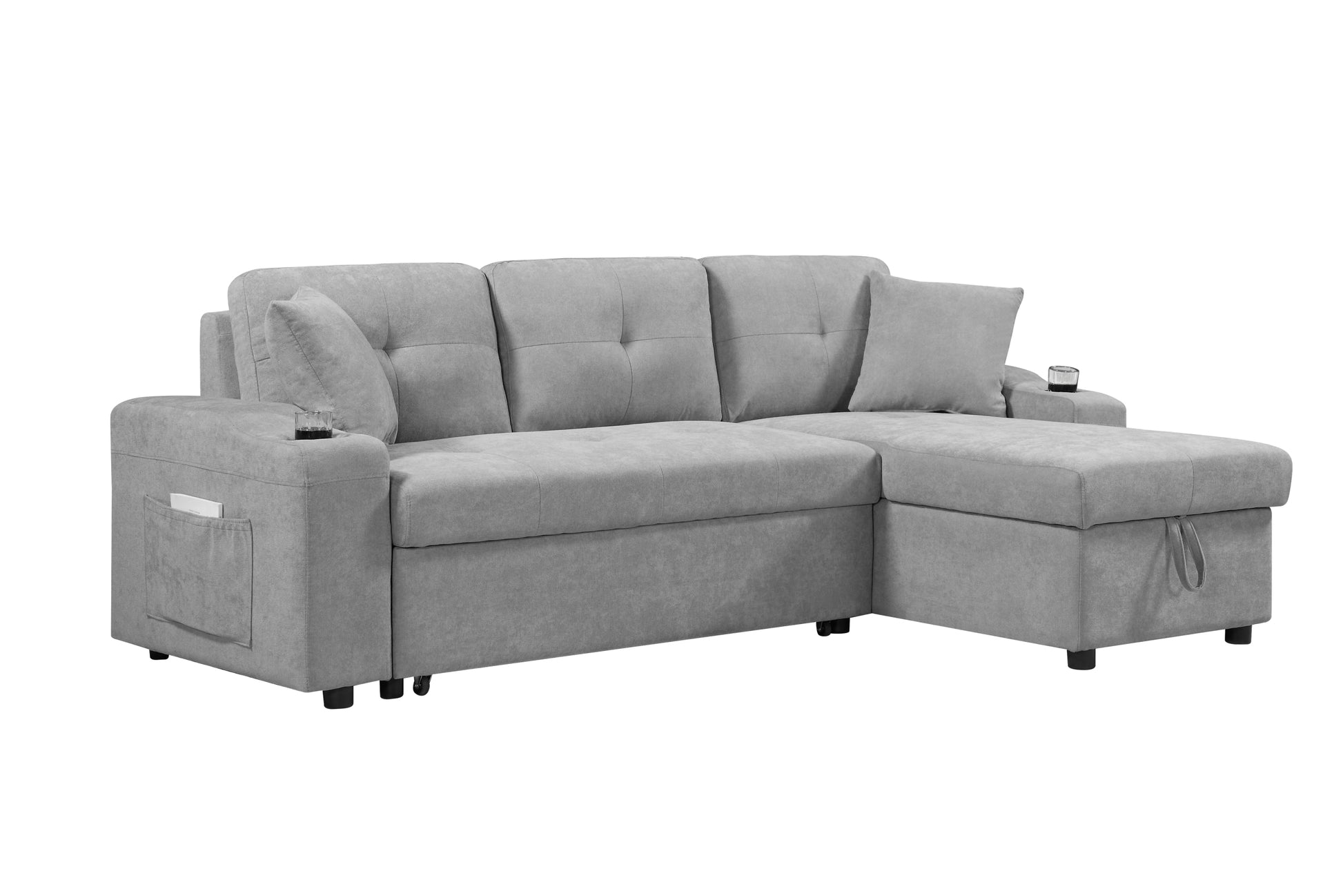 Mega Convertible Corner Sofa With Armrest Storage, Living Room And Apartment Sectional Sofa, Right Chaise Longue And Grey Grey Foam Fabric