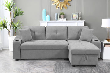 Mega Convertible Corner Sofa With Armrest Storage, Living Room And Apartment Sectional Sofa, Right Chaise Longue And Grey Grey Foam Fabric