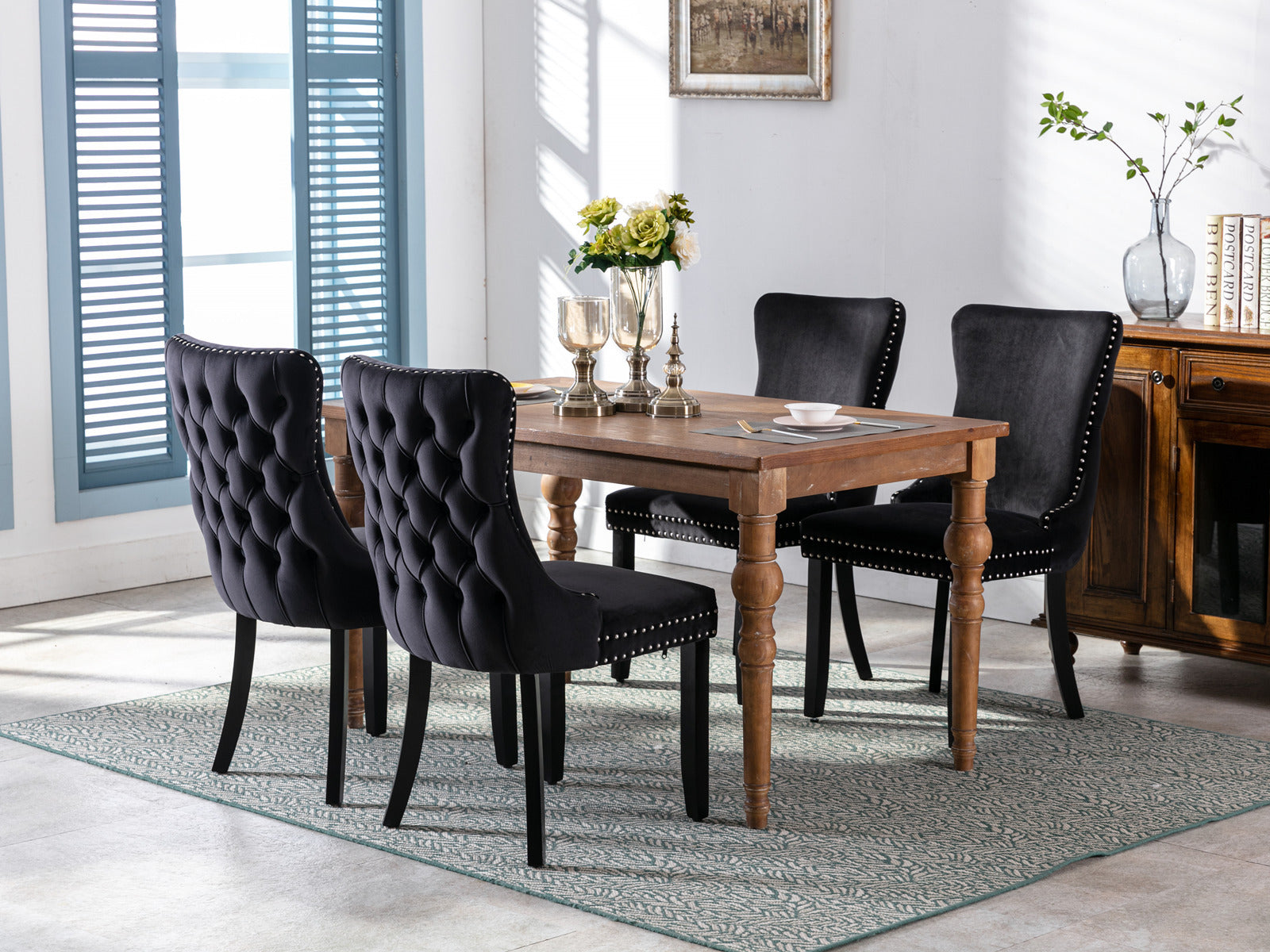 Upholstered Wing Back Dining Chair With Backstitching Trim And Solid Wood Legs,Set Of 2, Black,Sw8809Bk, Kd Black Dining Room American Design Foam Velvet