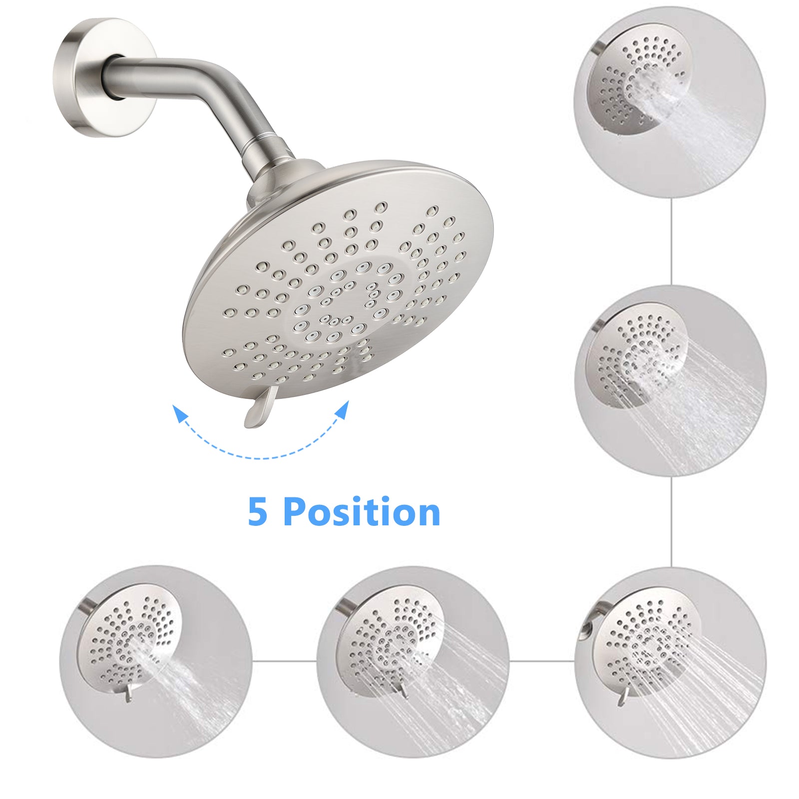 Single Handle Tub Spout And 5 Functions Shower Head Set Valve Included Brushed Nickel Brass