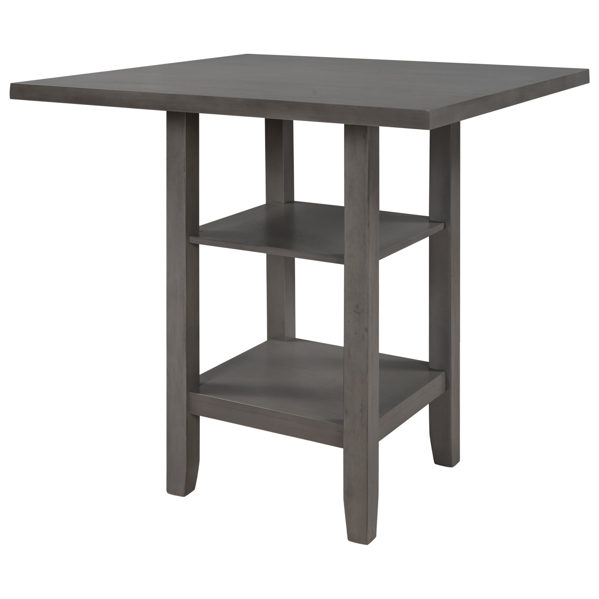 5 Piece Wooden Counter Height Dining Set With Padded Chairs And Storage Shelving Gray Gray Solid Wood