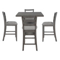 5 Piece Wooden Counter Height Dining Set With Padded Chairs And Storage Shelving Gray Gray Solid Wood