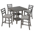 5 Piece Wooden Counter Height Dining Set With Padded Chairs And Storage Shelving Gray Gray Solid Wood