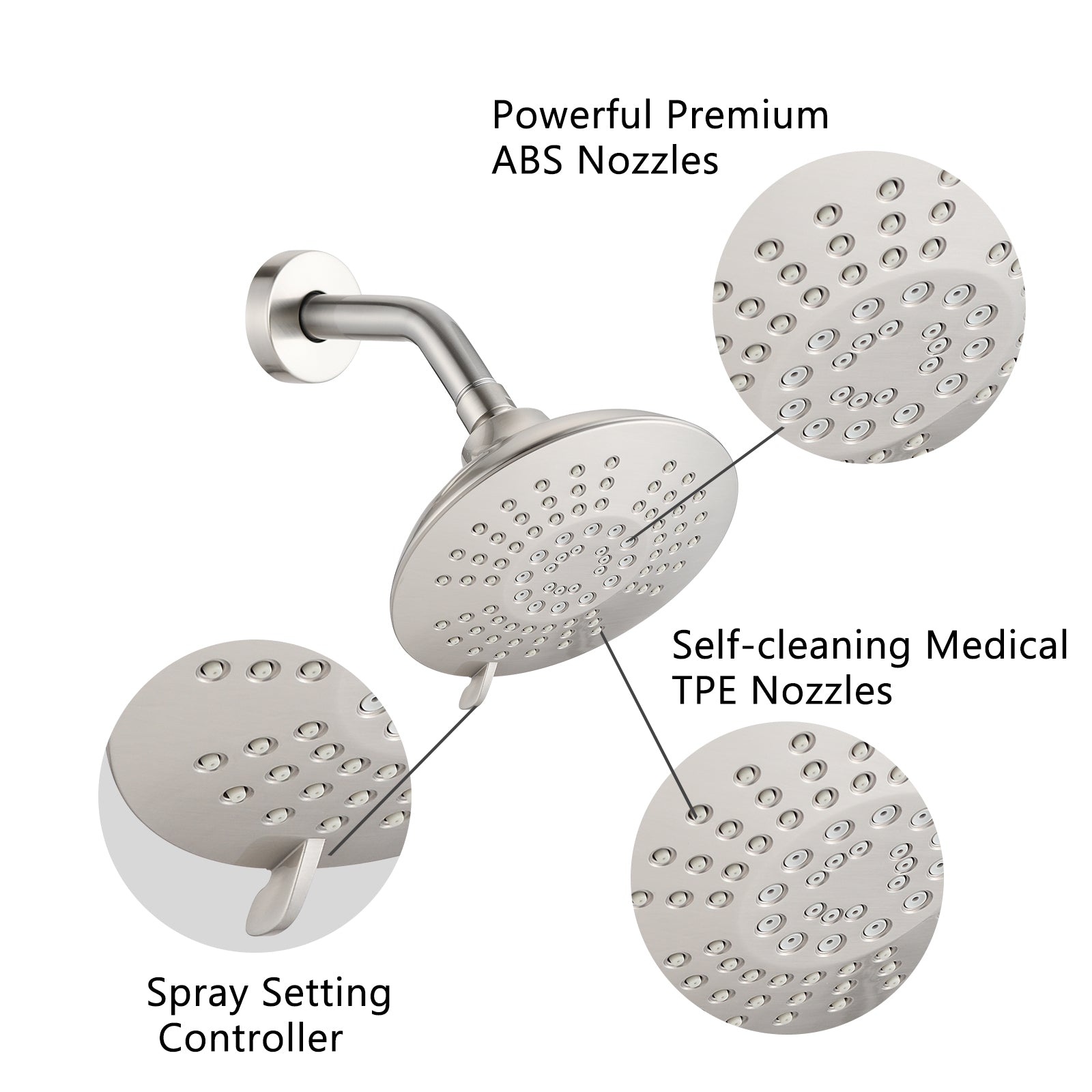 Single Handle 5 Functions Shower Head Set Valve Included Brushed Nickel Brass