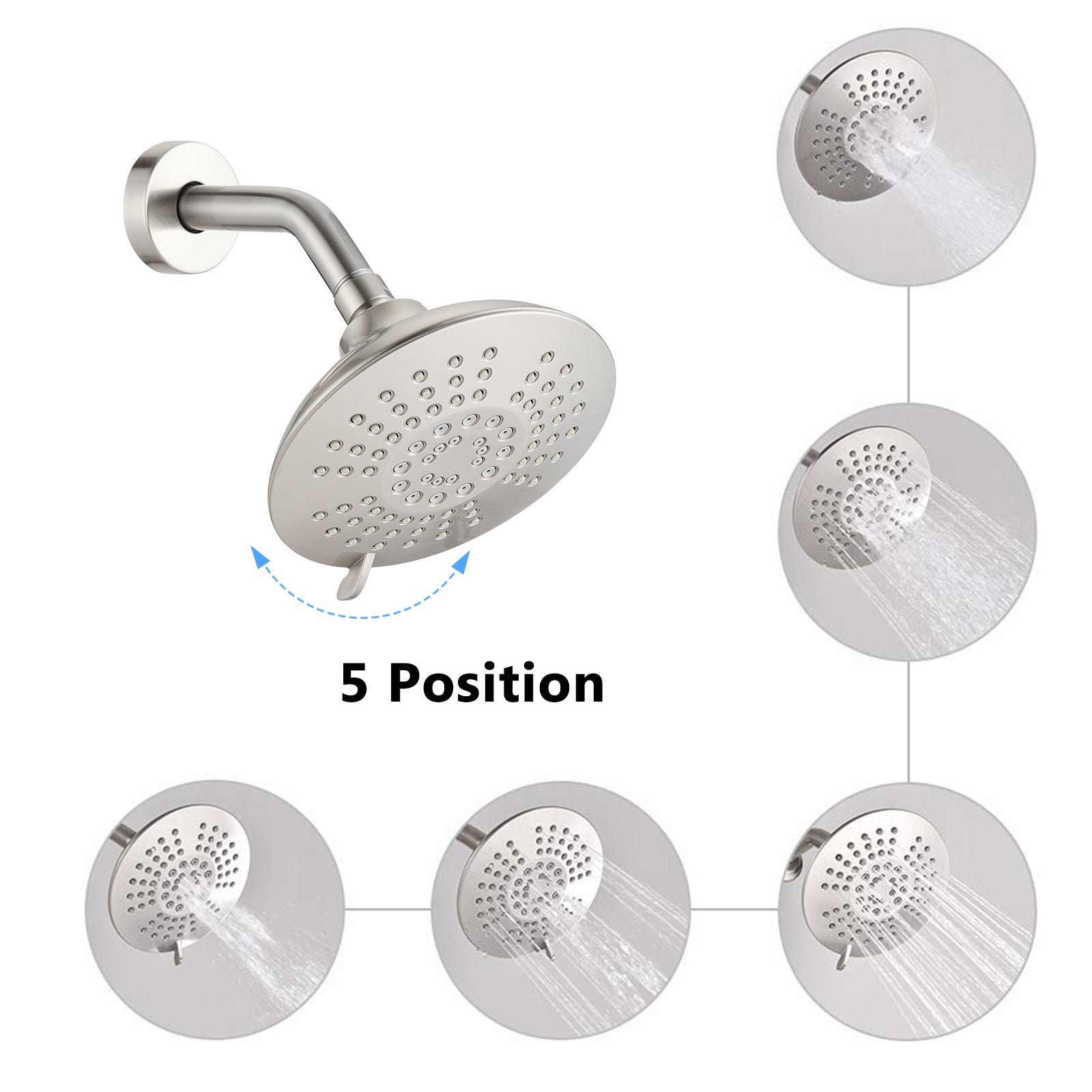 Single Handle 5 Functions Shower Head Set Valve Included Brushed Nickel Brass