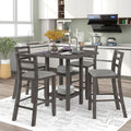 5 Piece Wooden Counter Height Dining Set With Padded Chairs And Storage Shelving Gray Gray Solid Wood