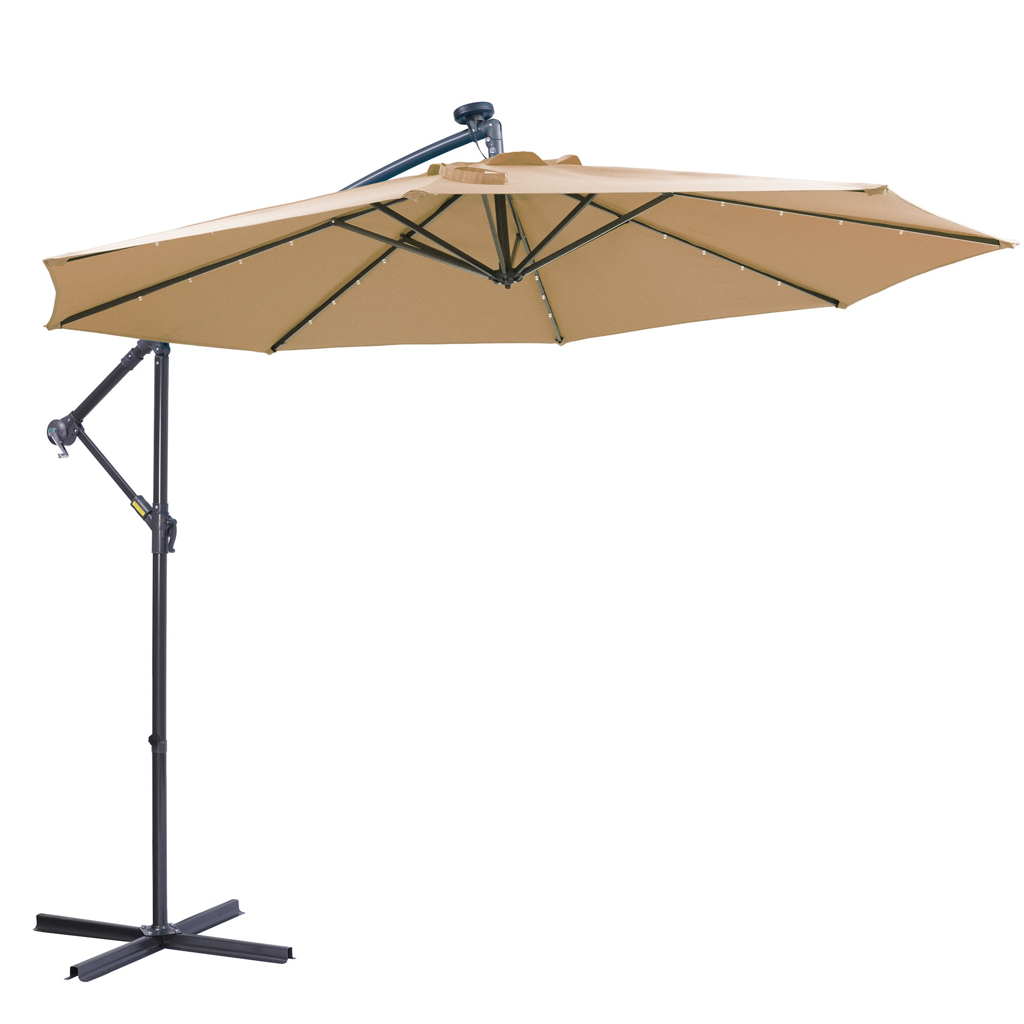 10 FT Solar LED Patio Outdoor Umbrella Hanging taupe-metal
